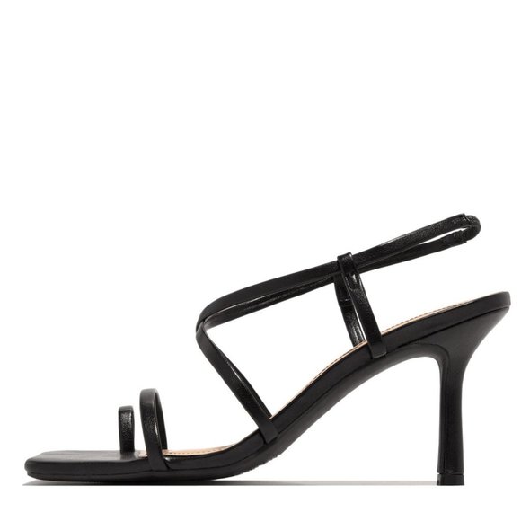 NEW🔥 Black Strappy Mary-Jane Open Toe Stiletto Heel Slingback Sandals Slip On - Picture 8 of 9